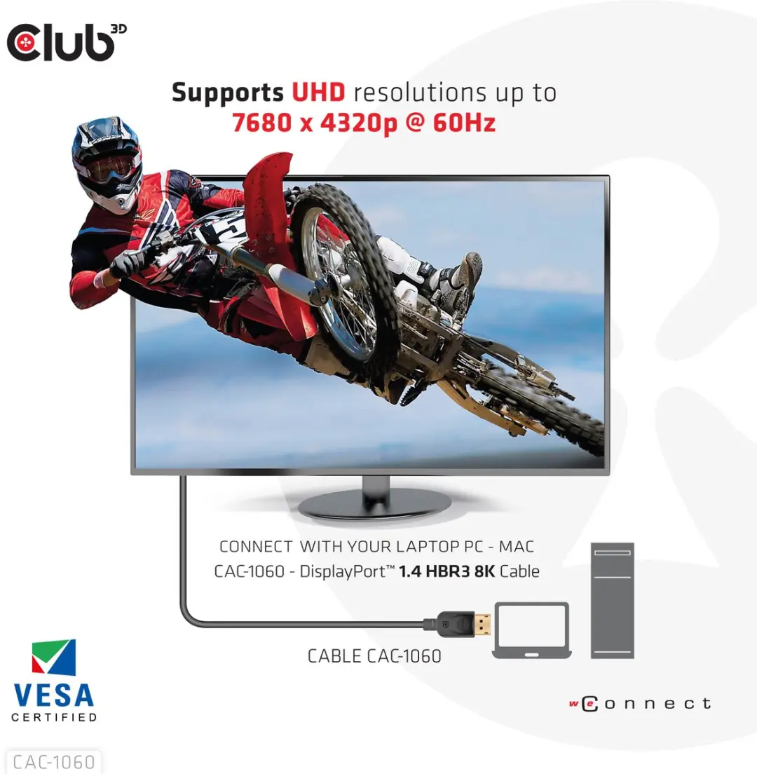 Club 3D DisplayPort 1.4 Kabel 8K 3m - Zilver