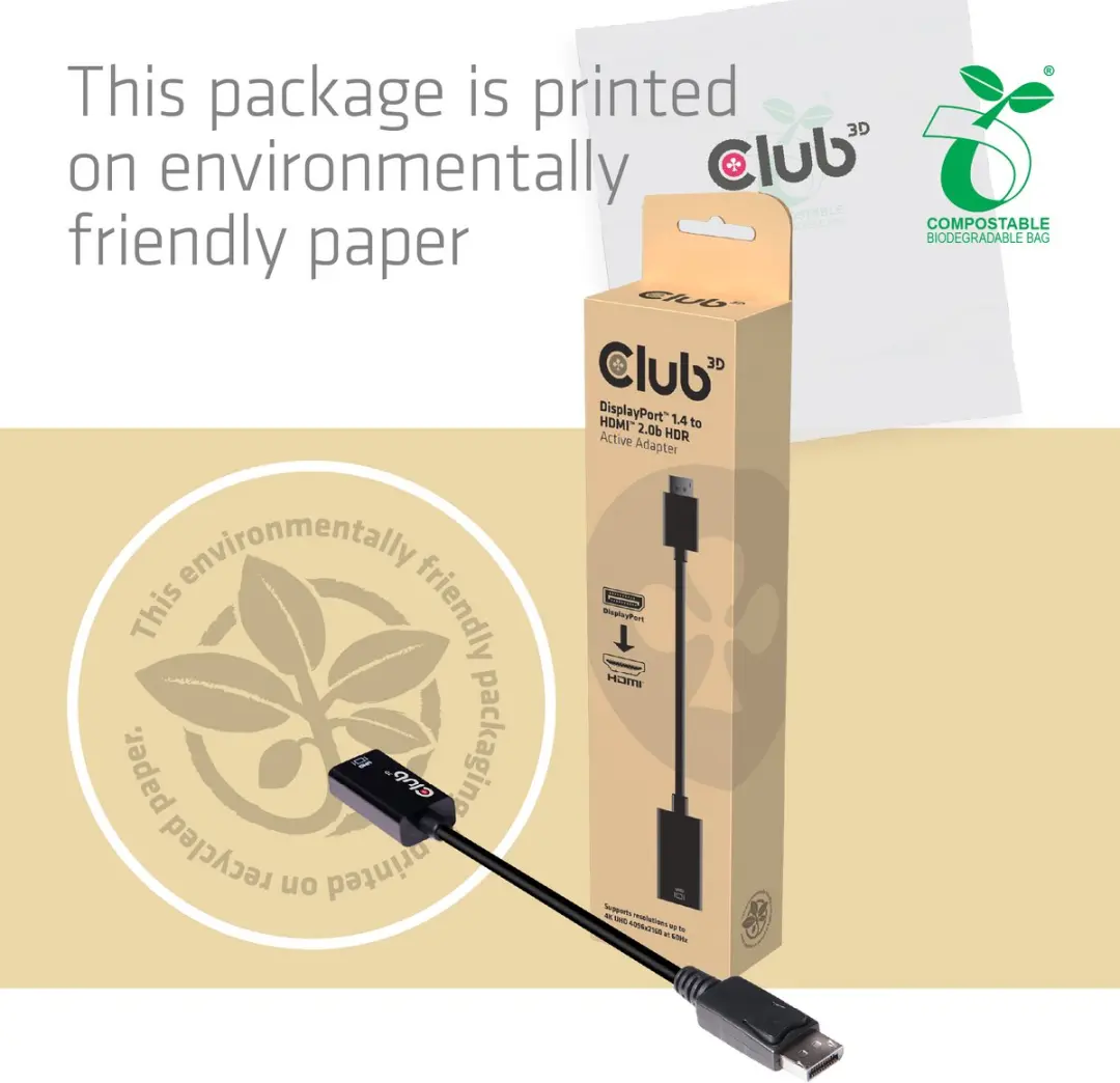 Club 3D CAC-1080 DisplayPort naar HDMI 2.0b Adapter - Zwart