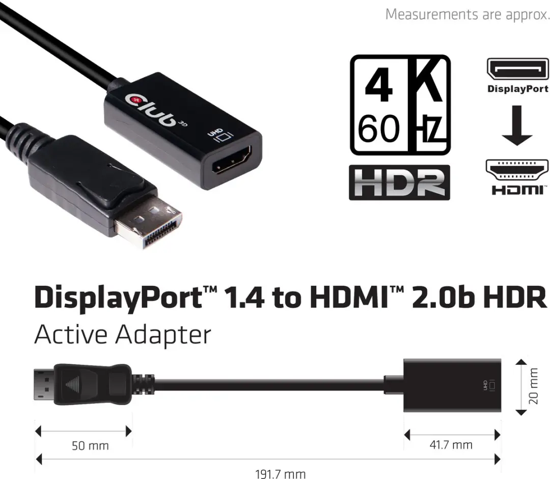 Club 3D CAC-1080 DisplayPort naar HDMI 2.0b Adapter - Zwart