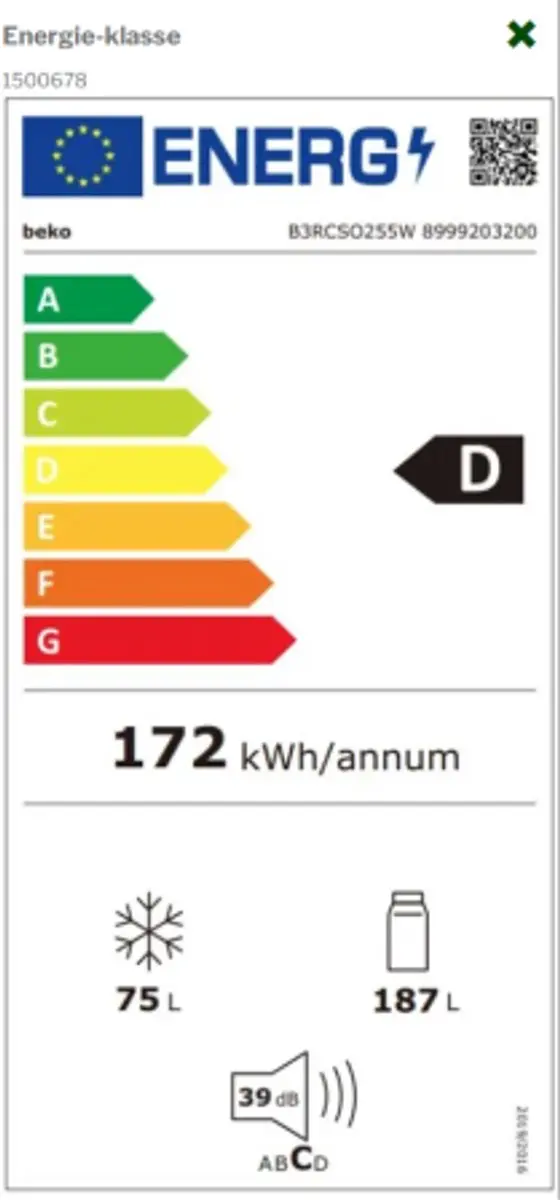 Beko B3RCSO255W Vrijstaand Koelkast 262L - Wit