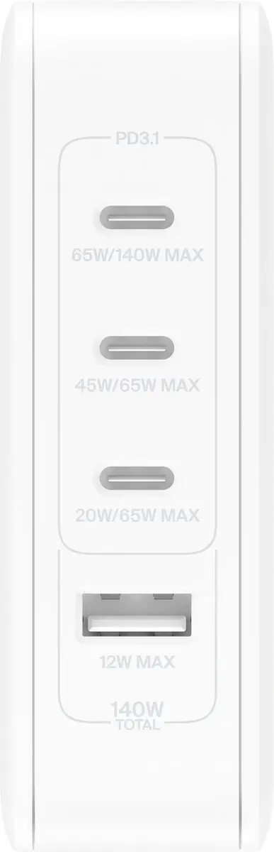 Belkin BoostCharge Pro WCH014btWH 140W Wandlader - 4 Poorten - Wit - afbeelding 2 van 6