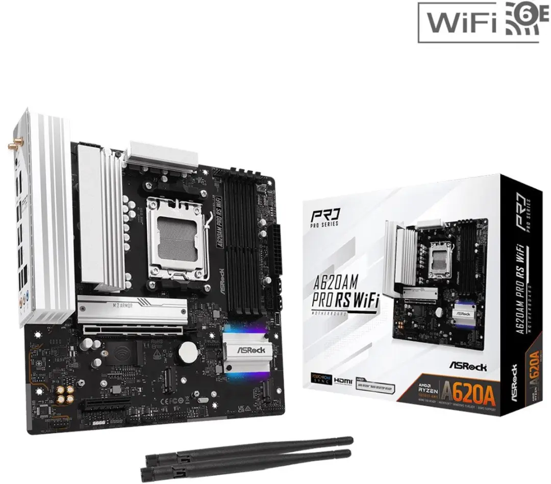ASRock A620AM PRO RS WiFi AM5 Micro-ATX Moederbord - WiFi - afbeelding 6 van 6