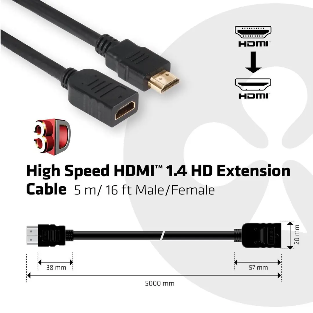 Club 3D HDMI Verlengkabel M/F 5m - Zwart - afbeelding 4 van 6