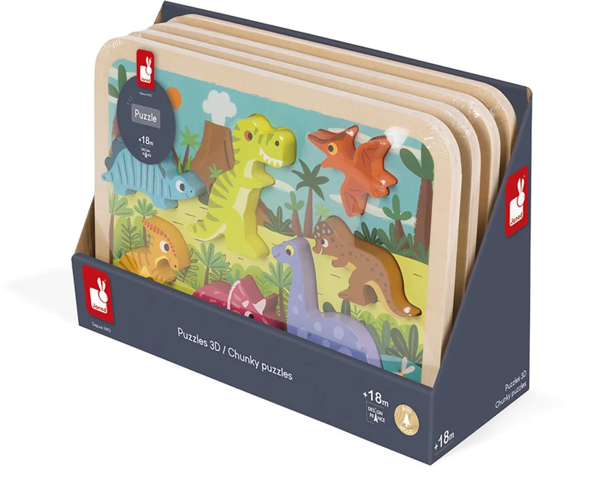 Janod Dinosaurus 3D Puzzel 7 Stuks - 1,5cm dik