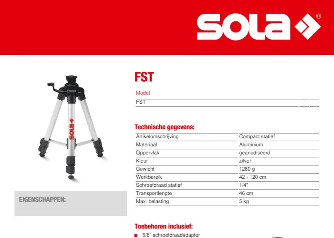 Sola FST Compact Statief 71121701 - 42-120cm - Grijs/Zwart