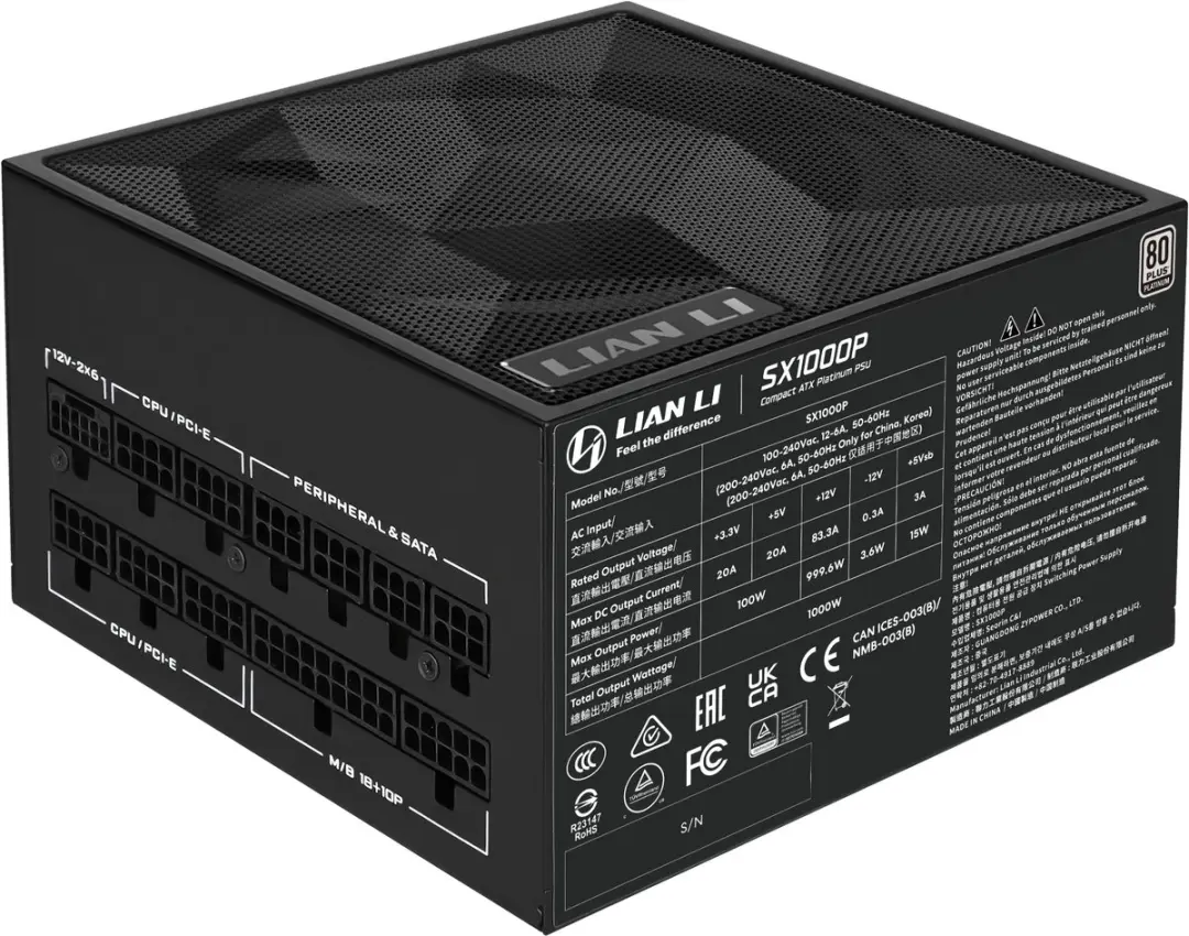 Lian Li SX1000P Voeding 1000W - ATX 20+4 pin - Zwart