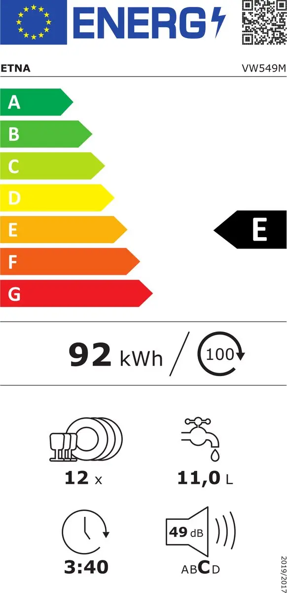 Etna VW549M Inbouw Vaatwasser 12 Couverts - Zwart