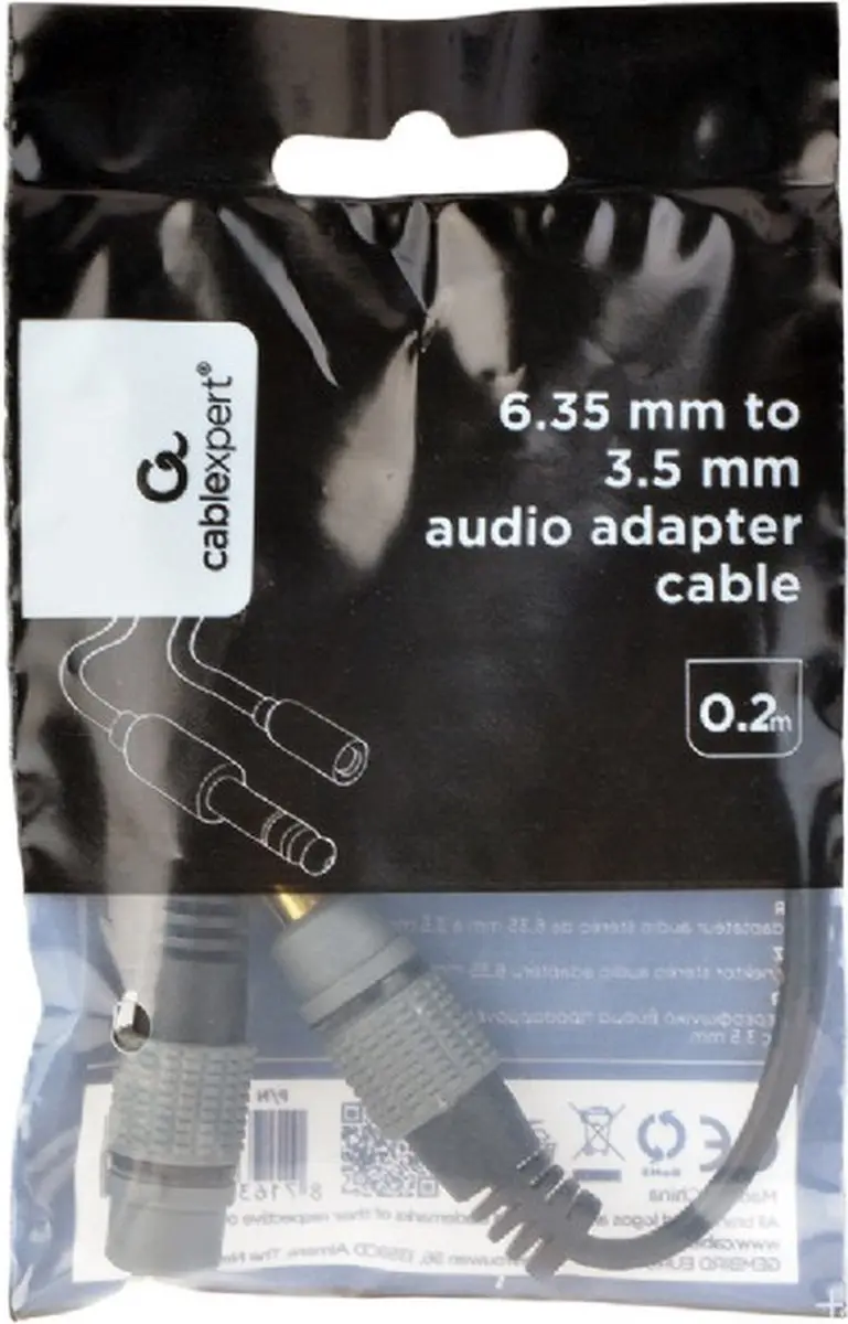 Cablexpert 6.35mm naar 3.5mm Audio-adapterkabel 0.2m - Zwart