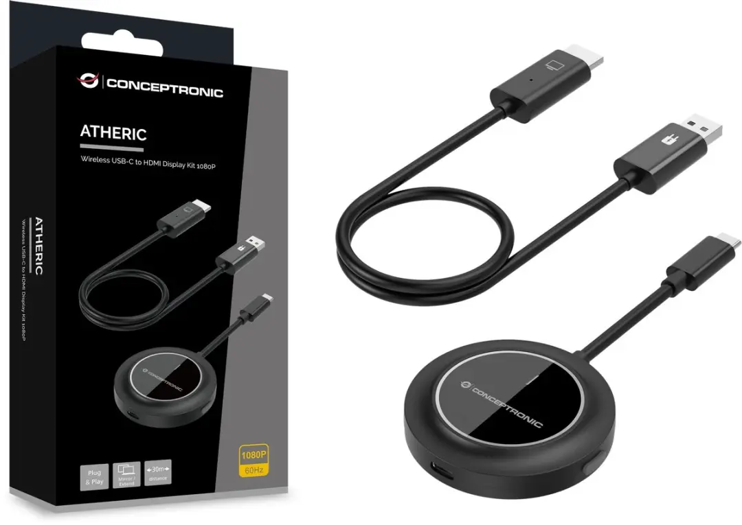 Conceptronic ATHERIC01B Draadloze USB-C naar HDMI Adapter 1080P - Zwart - afbeelding 5 van 6