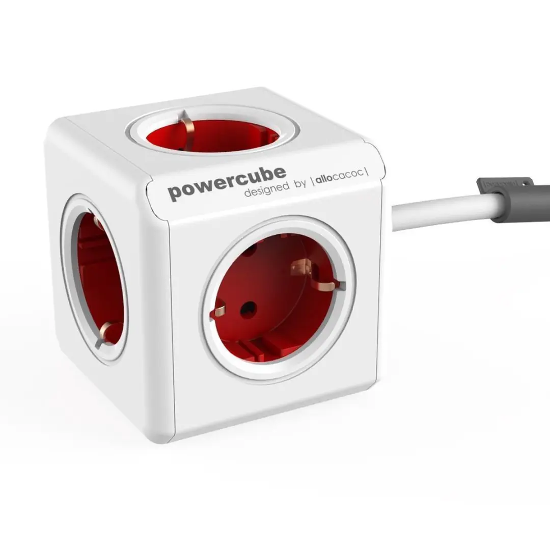 PowerCube Extended Schuko - 5 Stopcontacten - 3500W - Rood