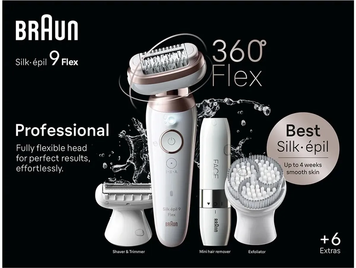 Braun Silk-épil 9 Flex 9-360 Epilator - 5 Opzetstukken - Wit/Rose