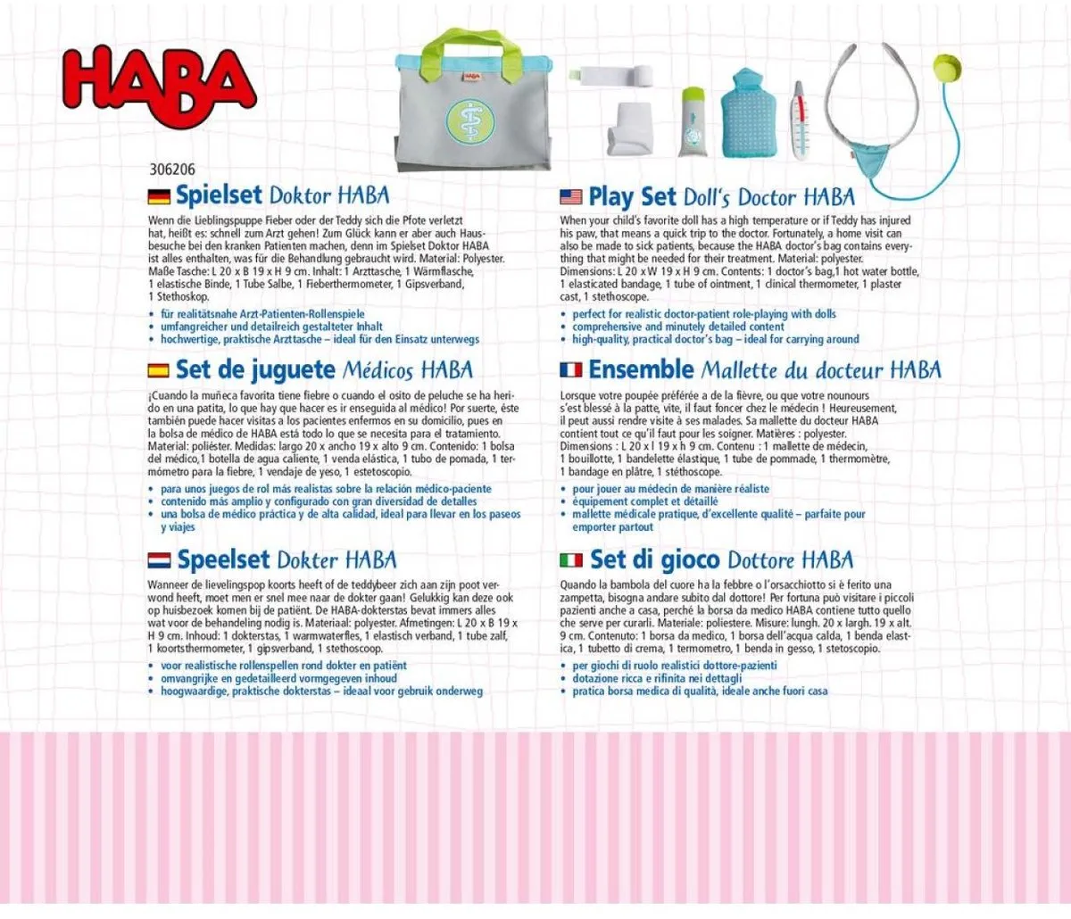 Haba Dokterset Junior 7-delig - 20x19cm - Groen/Blauw