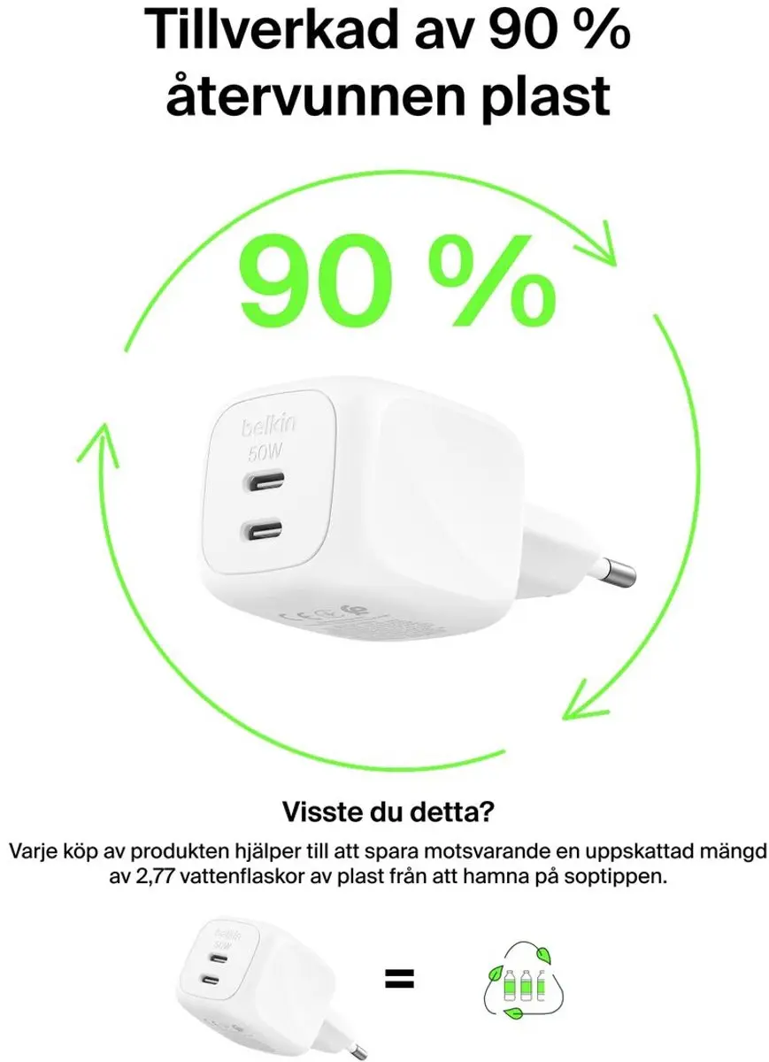 Belkin WCH019KQWH Universele GaN Netvoeding 50W - Wit - afbeelding 6 van 6