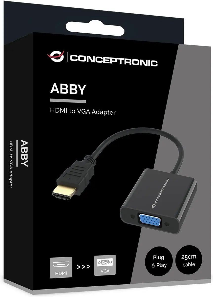 Conceptronic ABBY20B HDMI naar VGA Adapter 0,25m - Zwart - afbeelding 5 van 6
