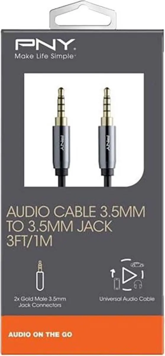 PNY C-AM-AM-C01-03 Audiokabel 1m - 3,5mm - Zwart/Grijs