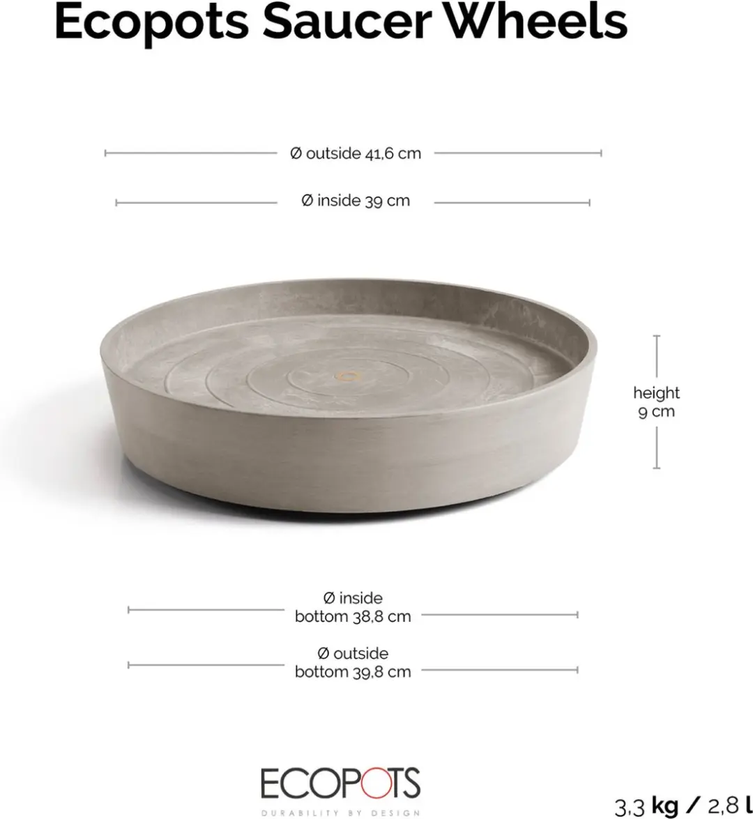 Ecopots Ronde Onderschotel op Wielen Taupe - Ø41,6cm - afbeelding 3 van 6