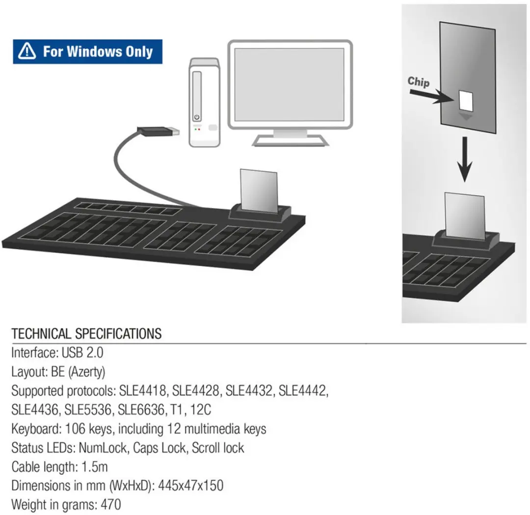 ATC AC5475 USB Toetsenbord - Smartcardlezer - Zwart