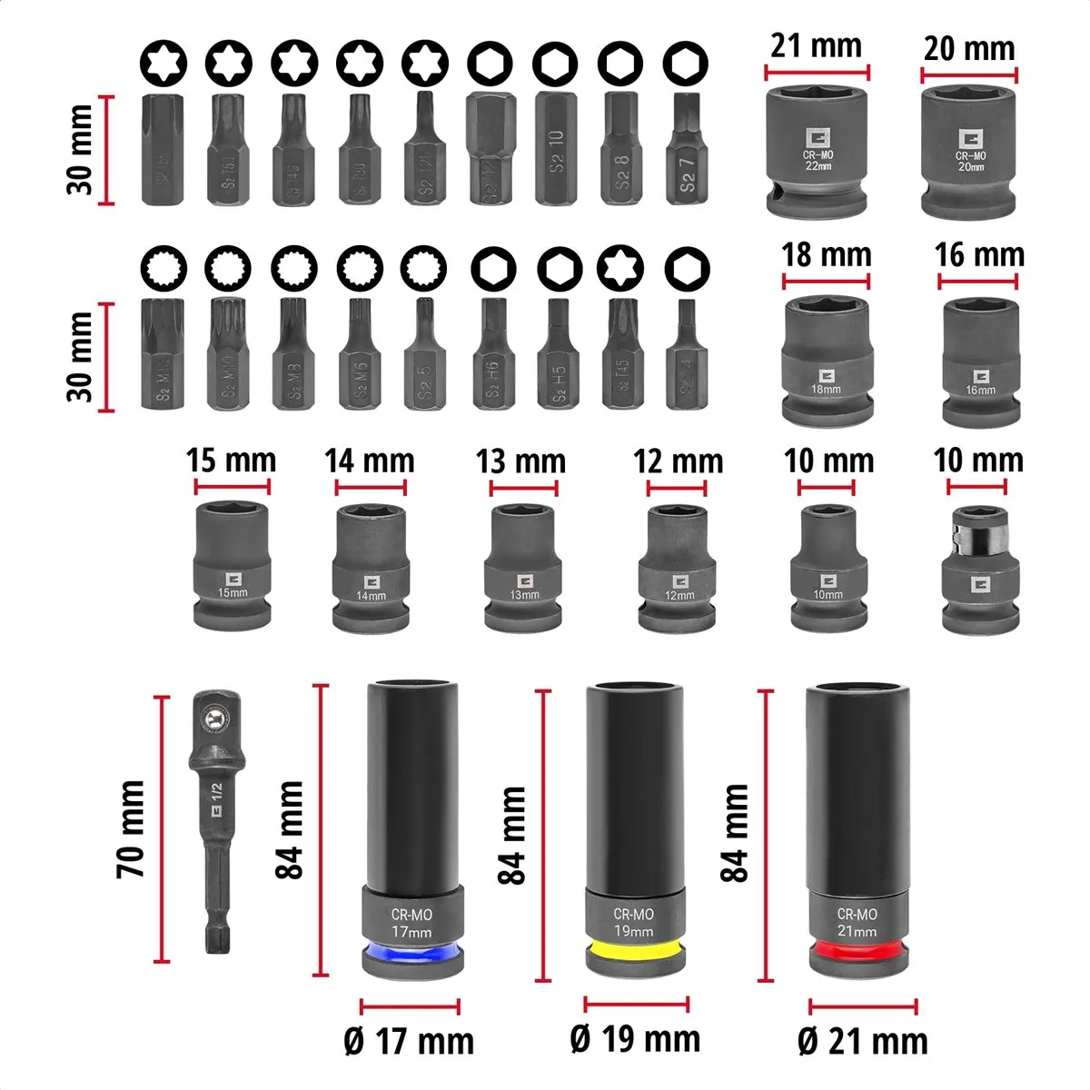 Einhell Impact 109288 Bit- en Steeksleutelset 1/2" - 32 Stuks - afbeelding 6 van 6