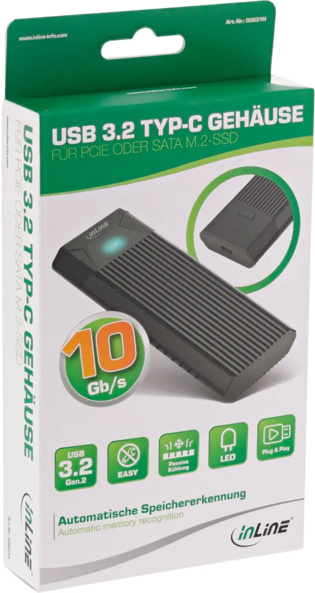 InLine USB3.2 Gen.2 USB-C naar M.2 SSD Behuizing - Zwart