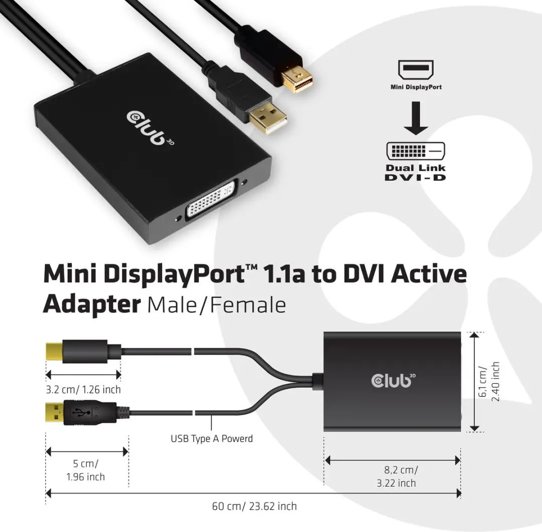 Club 3D CAC-1130 Mini DisplayPort naar Dual Link DVI Adapter - Zwart - afbeelding 5 van 6