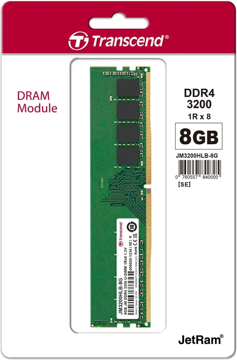 Transcend JetRAM JM3200HLB-8G DDR4 Geheugen - 8GB 3200MHz