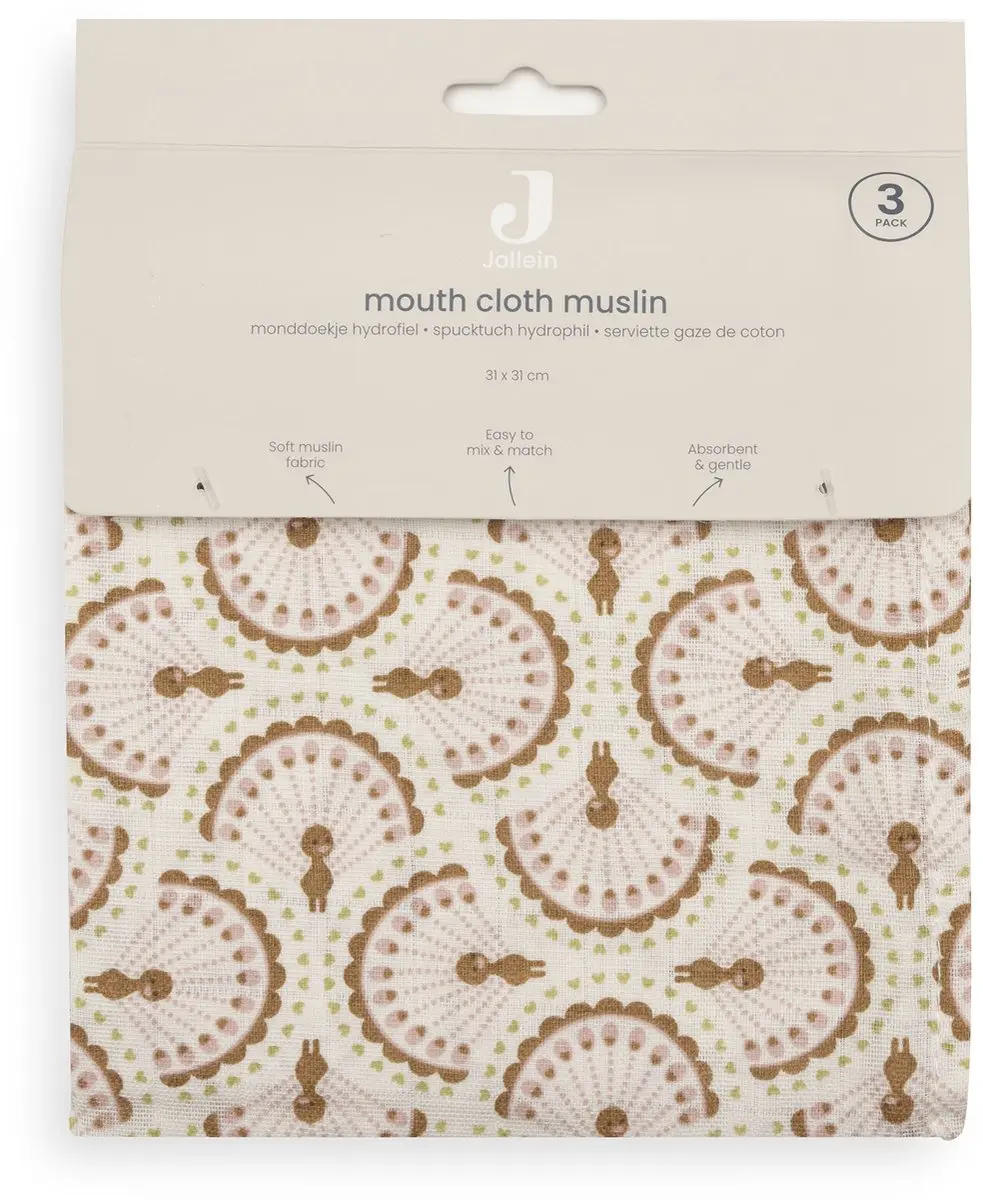Jollein Hydrofiel Monddoekje 31x31cm Soft Plumes - 3 Stuks - afbeelding 6 van 6