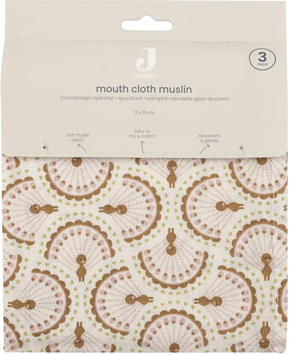 Jollein Hydrofiel Monddoekje 31x31cm Soft Plumes - 3 Stuks