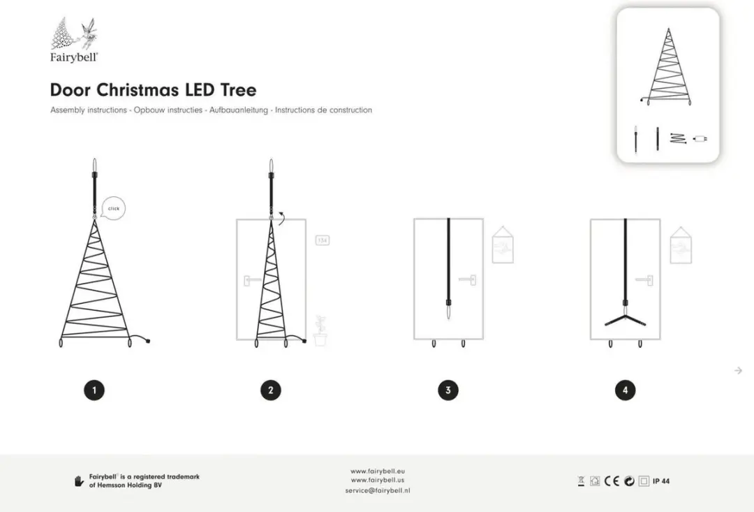 Fairybell Deurkerstboom 210cm - 120 LEDs Warm Wit