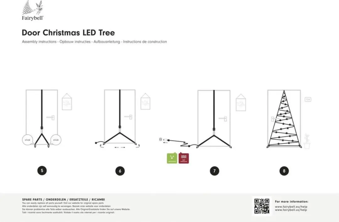 Fairybell Deurkerstboom 210cm - 120 LEDs Warm Wit