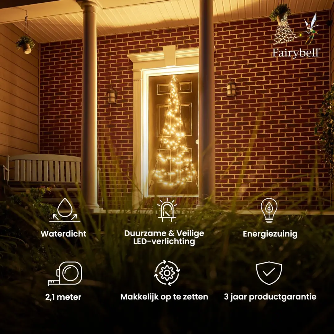Fairybell Deurkerstboom 210cm - 120 LEDs Warm Wit