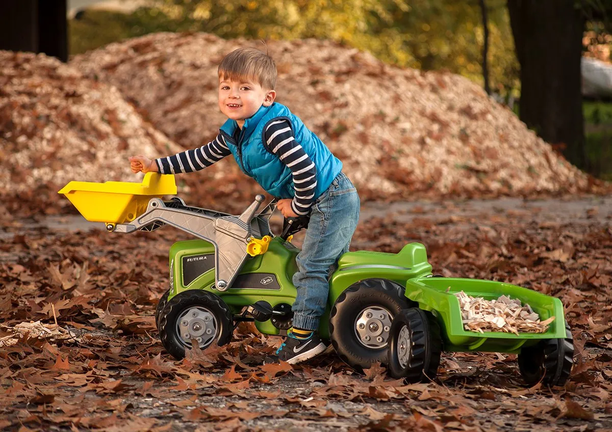 Rolly Toys RollyKiddy Futura Tractor met Lader en Aanhanger - Groen/Zwart