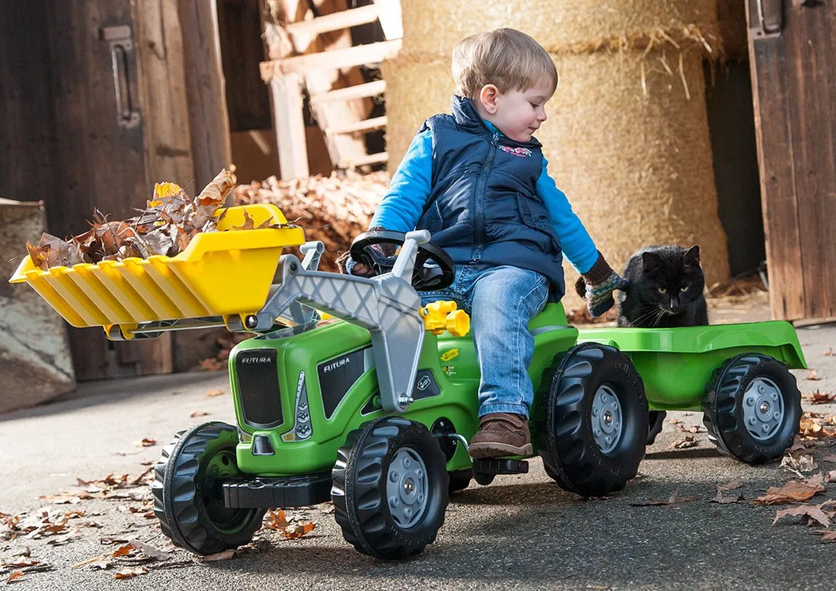 Rolly Toys RollyKiddy Futura Tractor met Lader en Aanhanger - Groen/Zwart