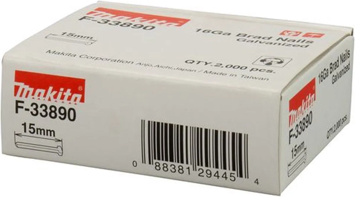 Makita F-33890 Bradnagels 15mm - Gegalvaniseerd - 2000 Stuks