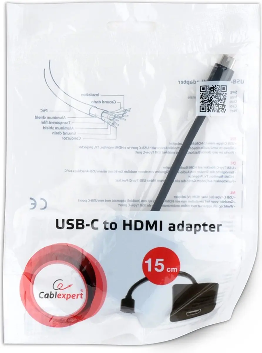 Cablexpert USB-C naar HDMI 4K 30Hz Adapter - 0,15m - Zwart