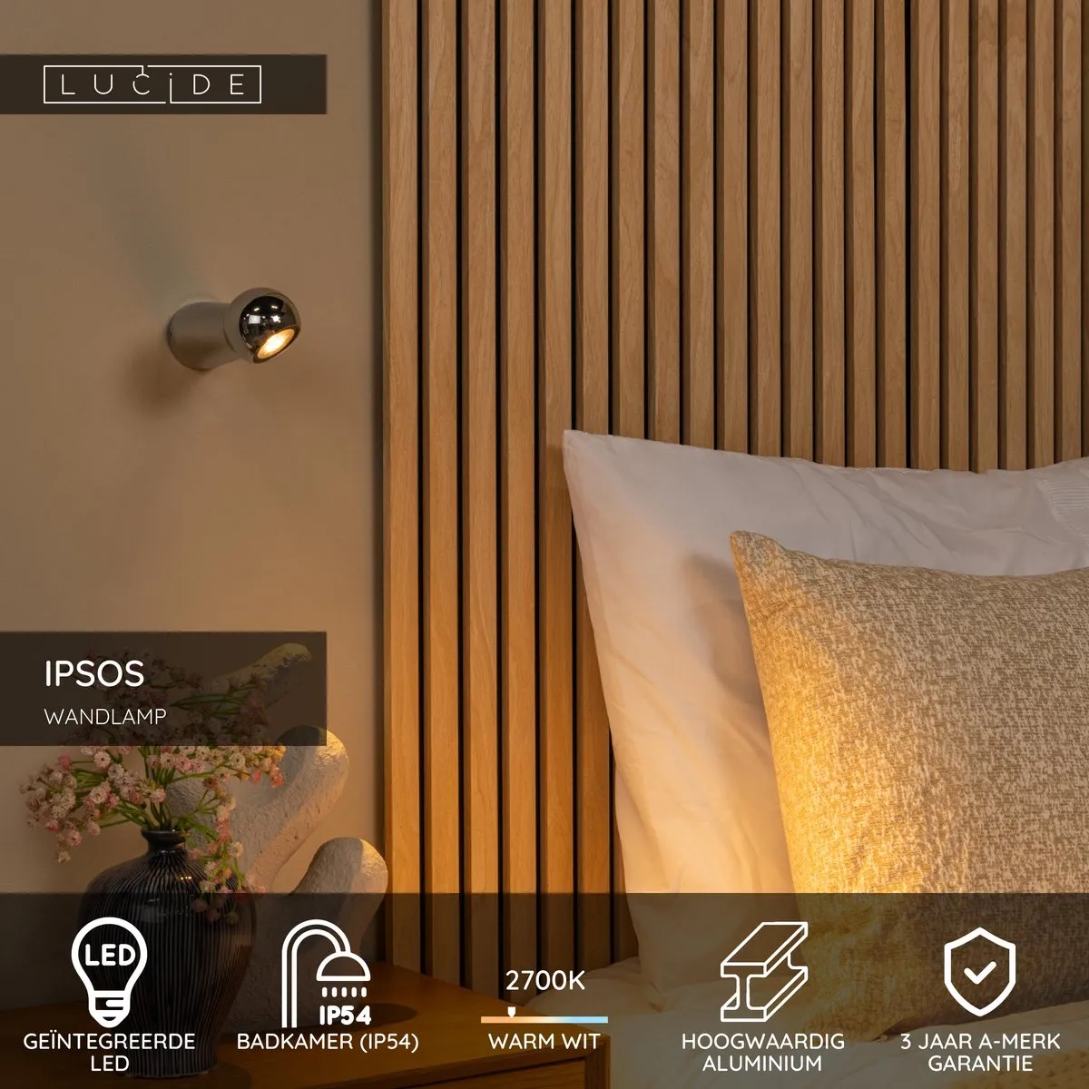 Lucide IPSOS Wandlamp Badkamer LED 6W 2700K - Chroom