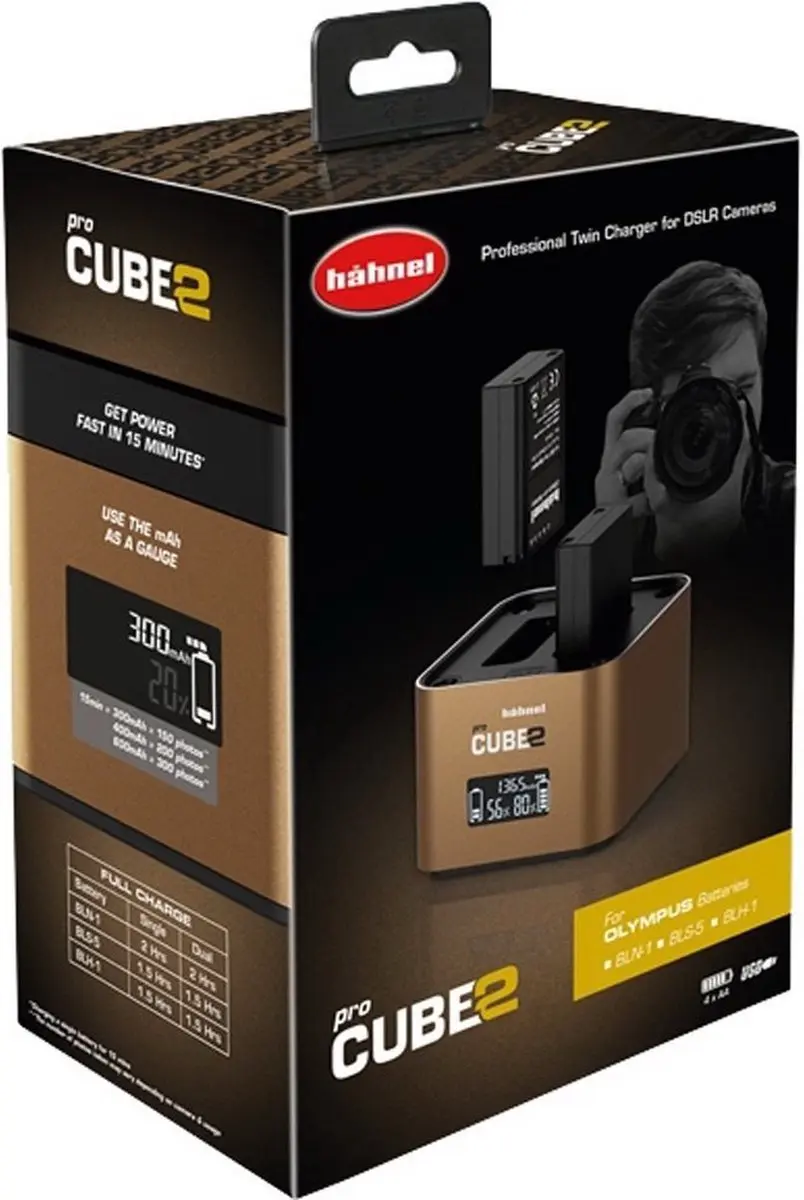 Hähnel ProCube2 Dubbellader Olympus - Bruin
