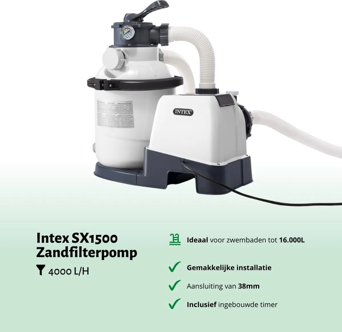 Intex 26644GS Zandfilterpomp 4000L/u - 25kg Zand (3x) & Teststrips