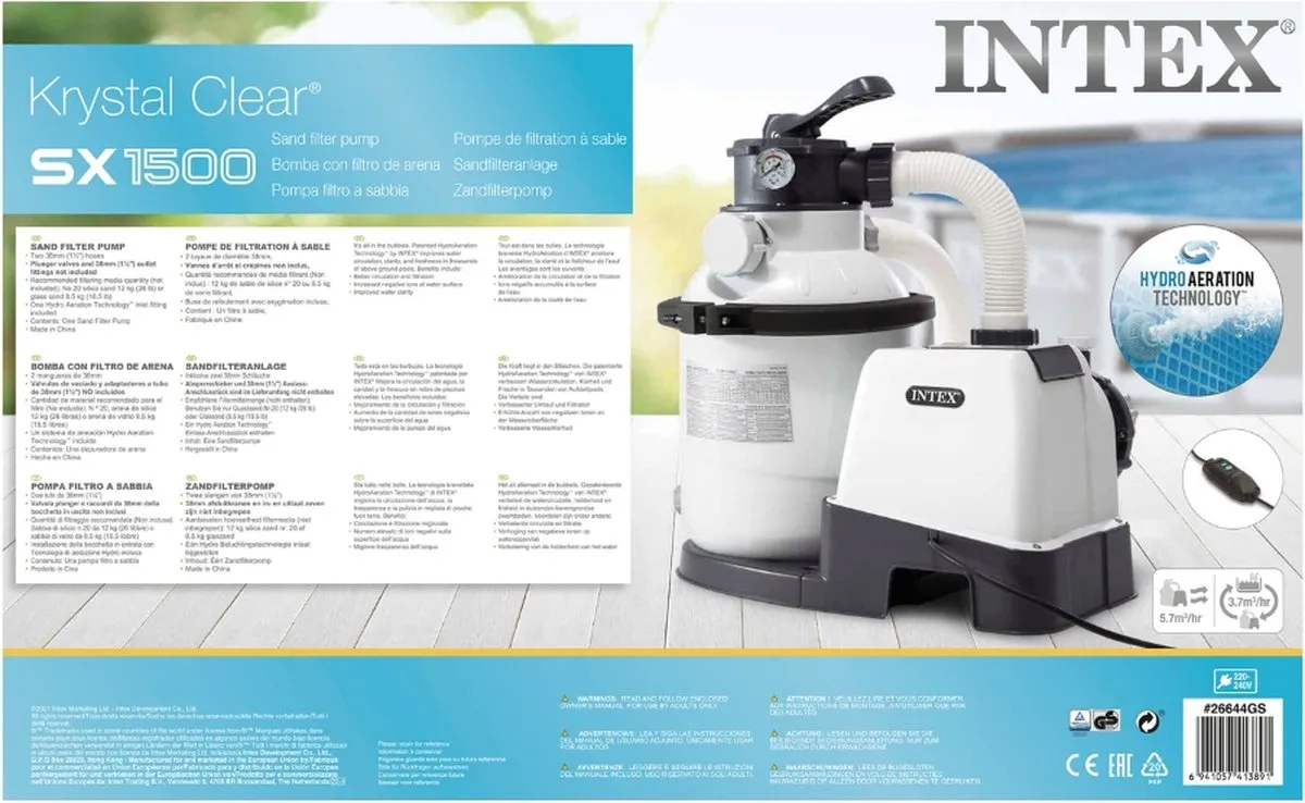Intex 26644GS Zandfilterpomp 4000L/u - 25kg Zand (3x) & Teststrips