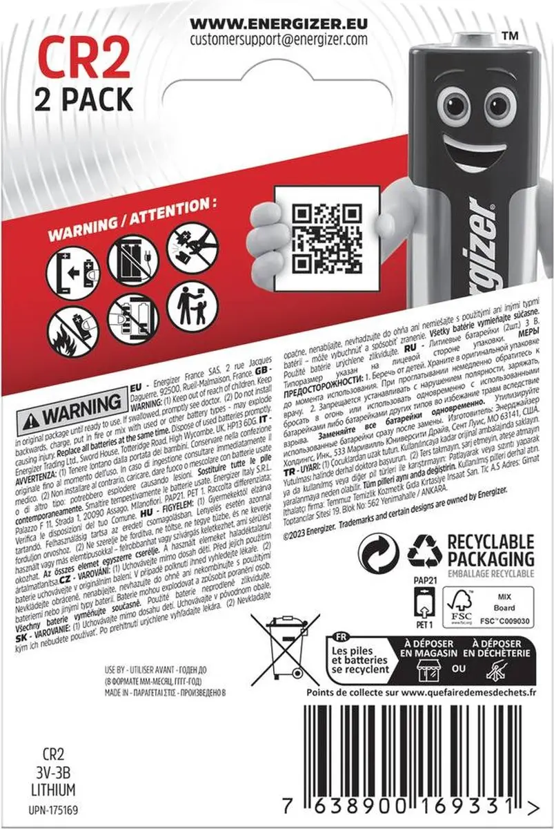 Energizer CR2 Lithium Batterij 3V - 2 Stuks