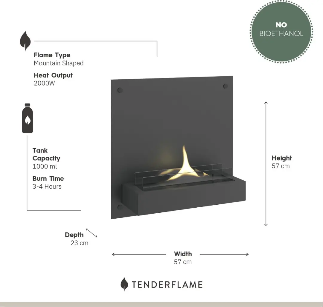 Tenderflame Solo 180 Design Haard - 2000W - Schwarz - afbeelding 2 van 6