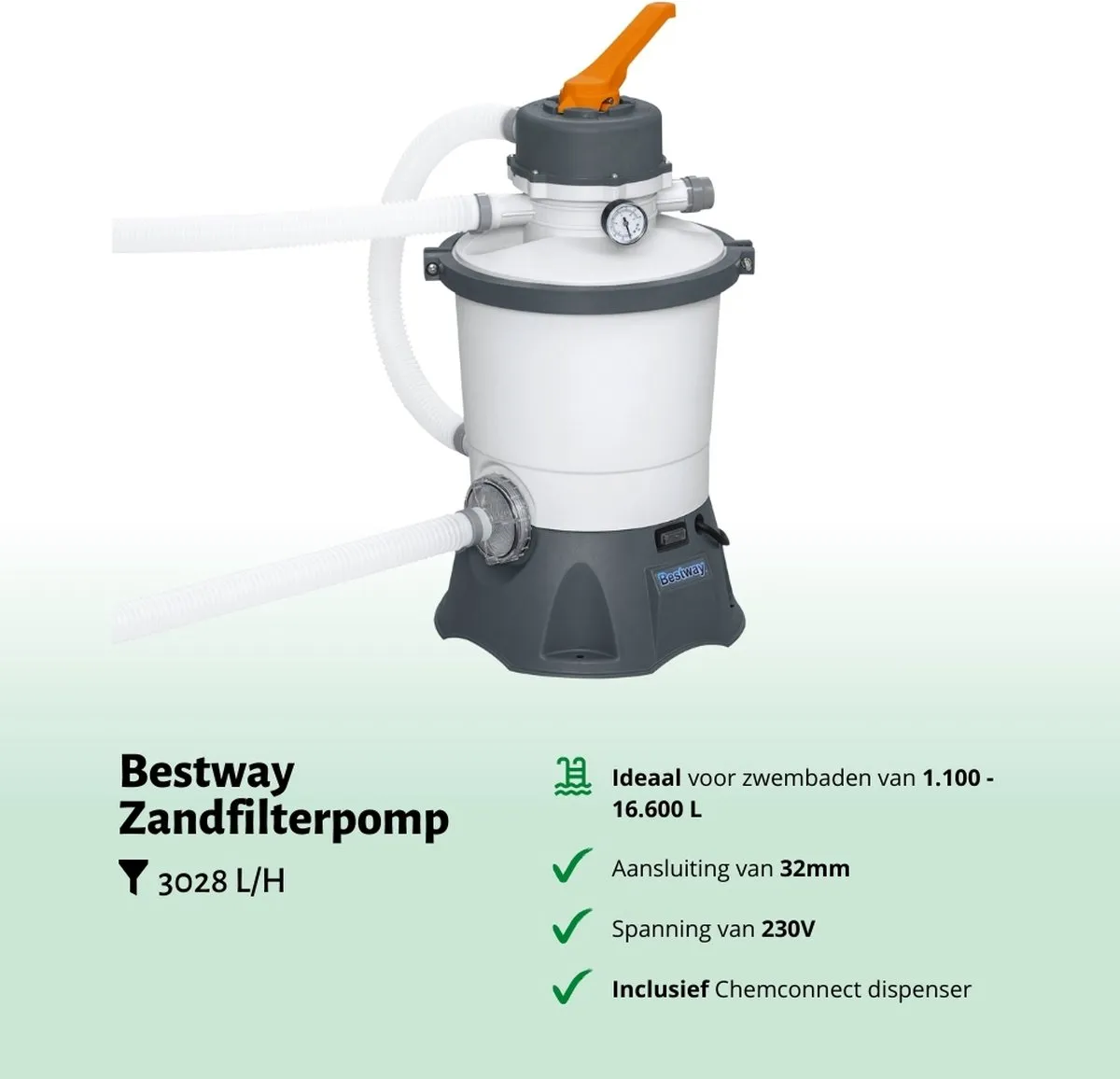 Bestway Zandfilterpomp 58515 3.028 l/u - 20kg (2 stuks) & Teststrips