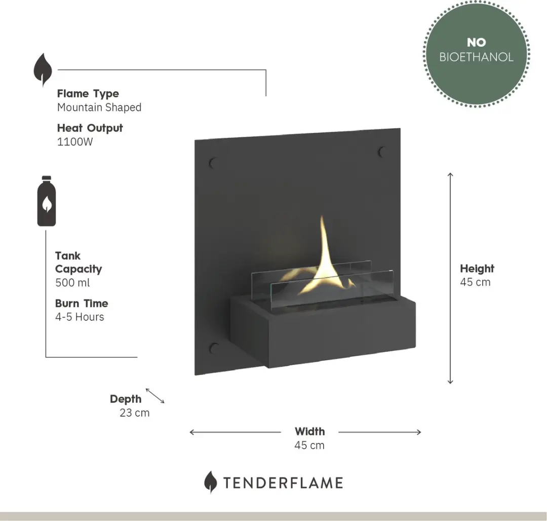 Tenderflame Solo 90 Design Haard - 1100W - Zwart - afbeelding 4 van 6