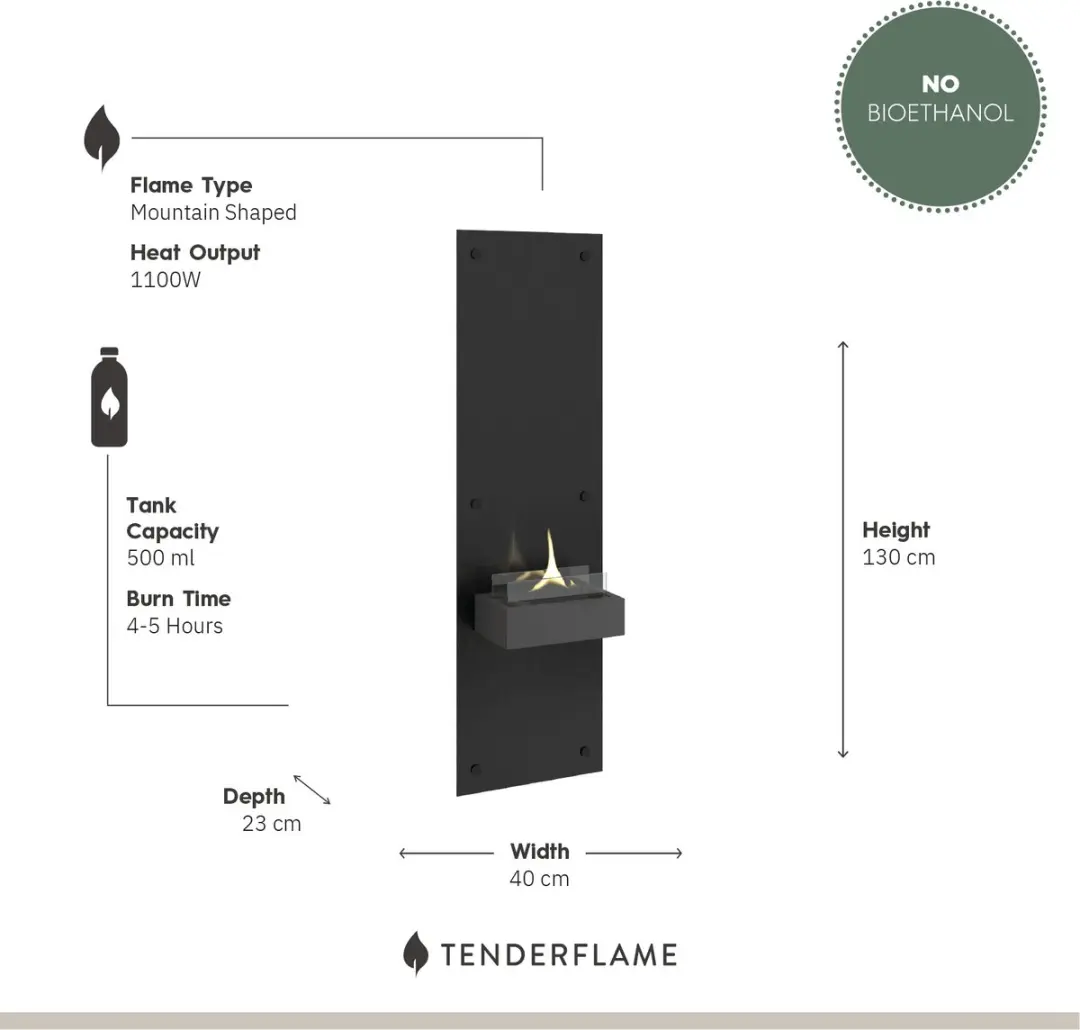 Tenderflame Alto 90 Wandhaard 1100W - Schwarz
