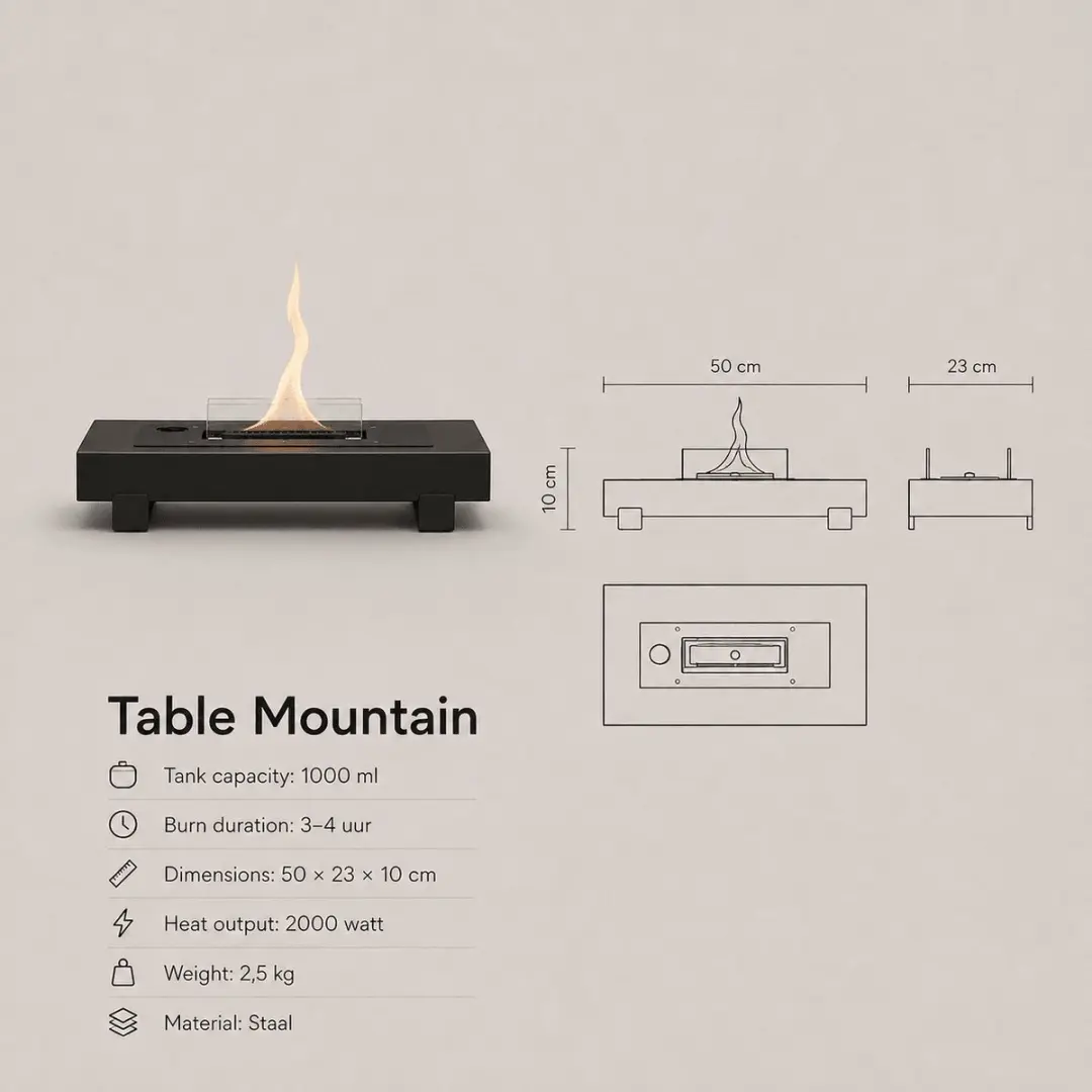 Tenderflame Table Mountain 180 Vrijstaande Haard - Zwart