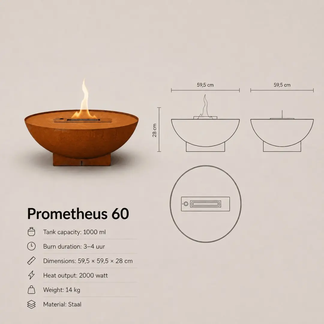 Tenderflame Prometheus 60 Design Haard - 2000W - Braun - afbeelding 4 van 6