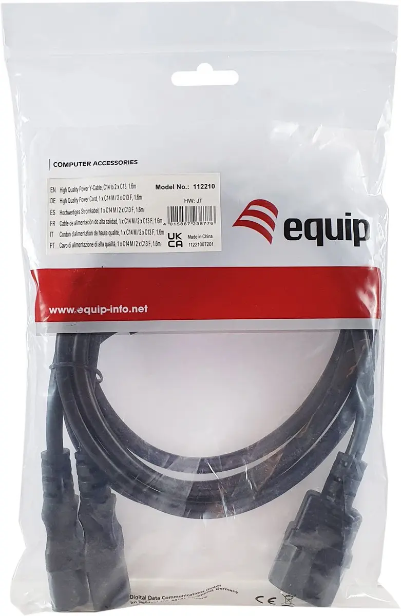Equip C14 naar 2x C13 Kabel 1.6m - Zwart