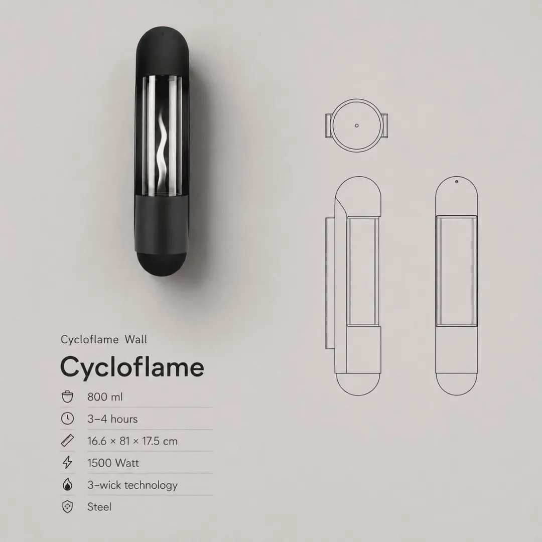 Tenderflame Cycloflame Wall 51182518796628 Wandhaard - 1500W - Zwart