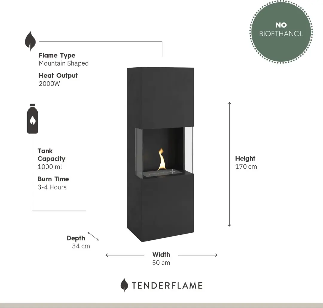 Indie Freestanding Wit Tenderflame Bio-Ethanol Haard 2000W - afbeelding 5 van 6