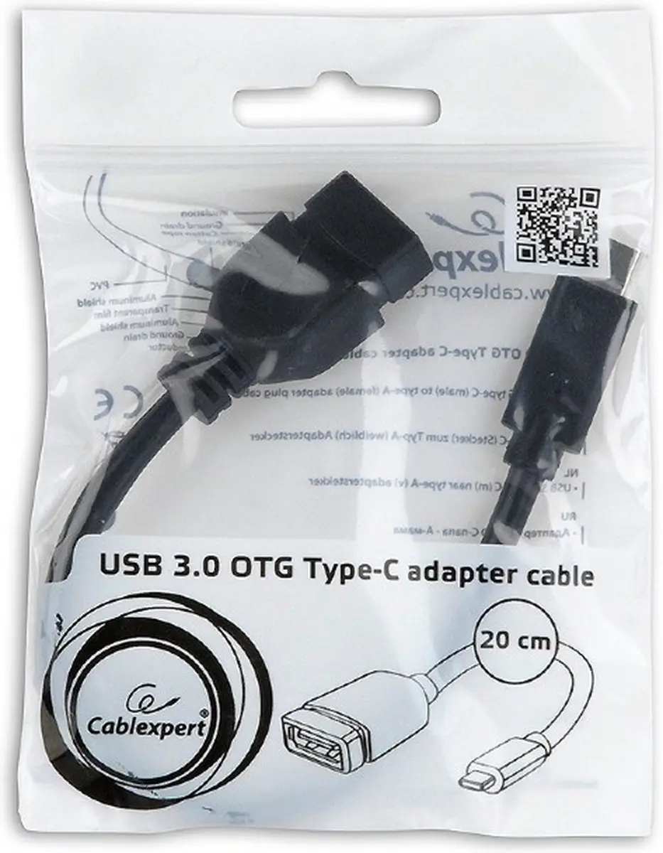 Cablexpert USB 3.0 naar USB-C Adapterkabel A-OTG-CMAF3-01 - 0,20m - Zwart