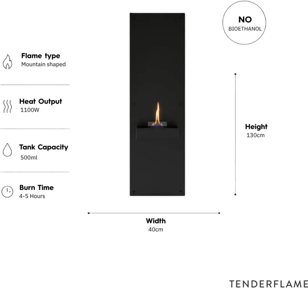 Tenderflame Rock 90 Wandhaard 1100W - Schwarz - afbeelding 5 van 6